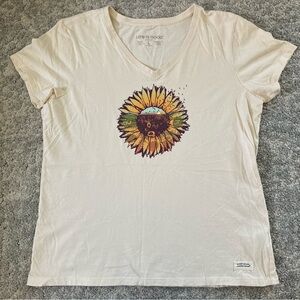 Life is Good Cream Sunflower Women's Top size L 100% cotton